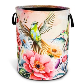 Hummingbird Laundry Basket Beautiful Bird Flower Foldable Oxford Cloth Funny Tote Bag Laundry Hamper Clothes Storage Bucket Toy Organizer For Bathroom/Laundry Storage/Bedroom 18.9x16.5 Inch