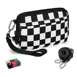 WOOMADA Checkerboard Nylon wristlet wallets for women - Crossbody Bag with Credit Card Holder & Cell Phone Organizer(Black＆White Checkerboard)
