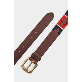 Ibex England | Brown & Red Multicolour Embroidered | Men's Leather Polo Belt | 35MM Wide | Gift For Him | Size M - 35"