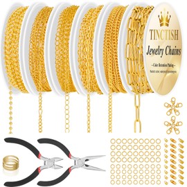 ROADPLUM 6 Roll Jewelry Making Kit - Gold Necklace Chains (Copper & Stainless Steel) with 2 Jewelry Pliers, 140 Lobster Clasps Jump Rings Connectors - Complete DIY Bracelet Chain Supplies for Crafters