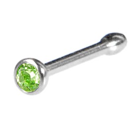 Body Candy Stainless Steel 1.7mm Light Green Nose Stud Bone Created with Crystal 20 Gauge 1/4"