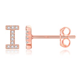 MONOOC Initial Earrings, Rose Gold Plated Small Cubic Zirconia Stud Earrings, Hypoallergenic, Perfect for Girls
