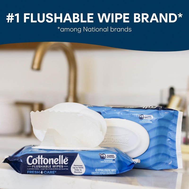 Cottonelle XL Flushable Wet Wipes, Adult Wipes Large, 8 Flip-Top
