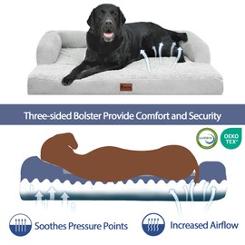 Casa Paw XXL Dog Bed with Bolsters, Orthopedic Dog Bed for Extra Large Dogs, Waterproof Pet Couch Beds XLarge, Big Pet Sofa with Removable Washable Cover, Nonskid Bottom (XX-Large,Grey White)