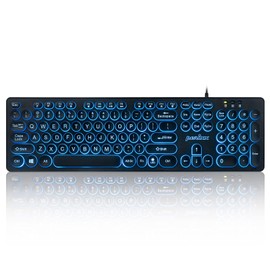 Perixx PERIBOARD-317R Wired Backlit USB Keyboard - Big Print Letter - Tri-Color Illuminated LED - Stylish Round Keycaps - US English