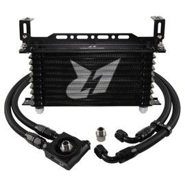 Universal Engine Transmission Aluminum AN10 10 Row Oil cooler Kit with Bracket +Adapter Hose Kit 3/4x16 & M20x1.5(Black, 10 Row)