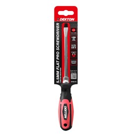 Dekton Pro Flat Screwdriver 5.5mm x 100mm | CR-V Steel Construction | Magnetic Tip for Easy Screw Pick-Up | Non-Slip Rubber Handle for Improved Grip and Control | Ideal for DIY & Home Improvement