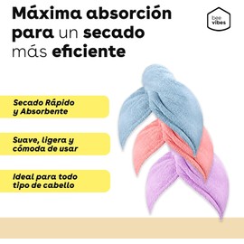 BEE VIBES Turbante Toalla de Microfibra para Cabello, 2 Pack secado rápido, súper absorbente, con botón, baño, spa, viajes, gimnasio, rosa, azul y morado
