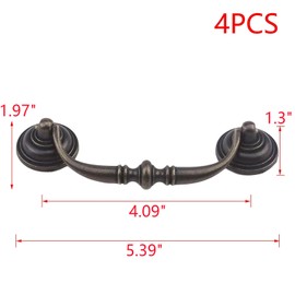 MY MIRONEY 4 Pack 4.09" Cabinet Pulls - Antique Bronze Drop Swing Handles - Zinc Alloy Rustproof Drawer Pulls for Kitchen, Dresser, Cupboard