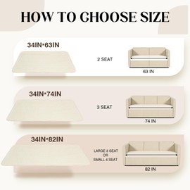 JIUZHEN Couch Cover for Dogs Chenille Quilted Couch Covers for Pets Washable Sofa Protector for 2 Cushion Cover Non Slip Sofa Slipcover with Straps(34" x 63", Ivory)