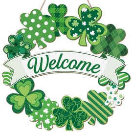 WEUOPG St Patricks Day Shamrock Door Sign, Wooden Door Wreath for Front Door Sign Wall Signs, St. Patricks Day Decorations, Hanging Wreath for Home Wall Farmhouse Indoor Outdoor Decor