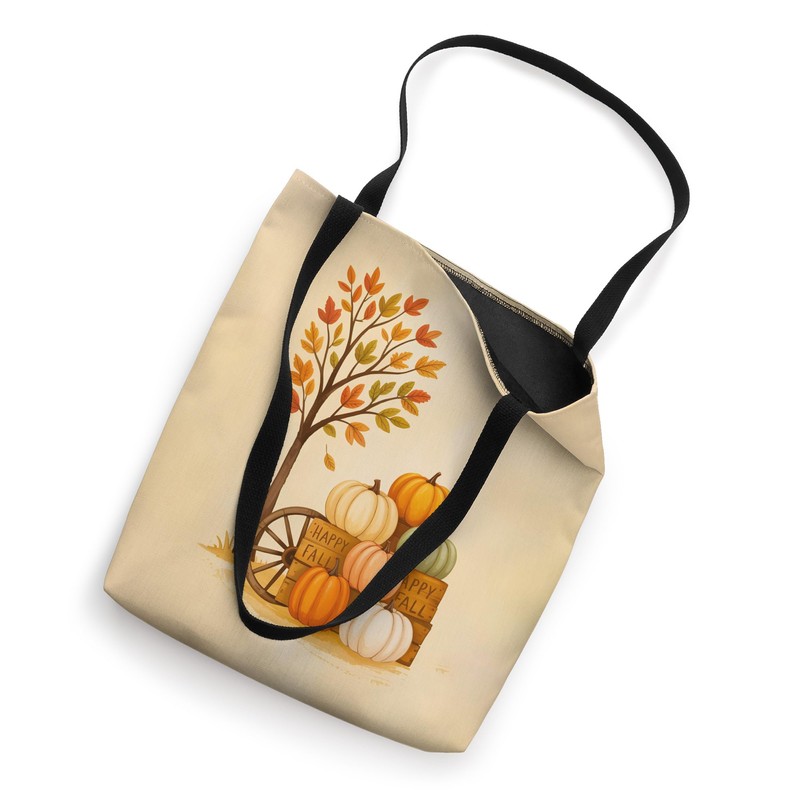 Autumn Tree Falling Leaves Pumpkin Harvest Season Happy Fall Tote