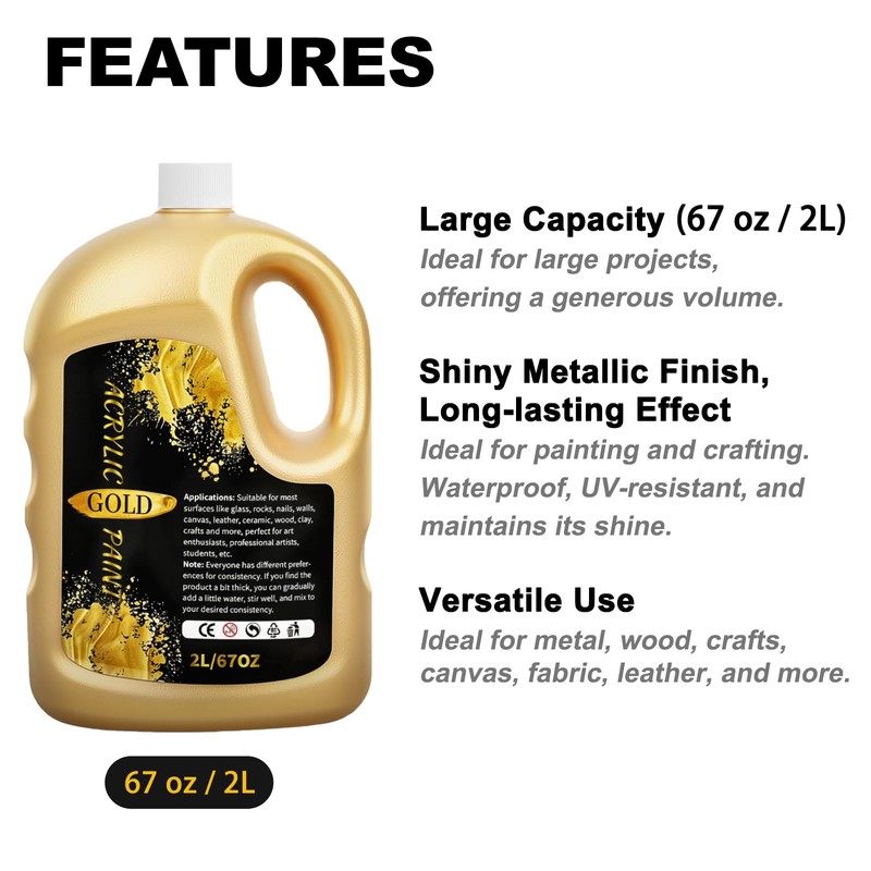 Snailmart 1/2 Gallon (67 oz) Gold Acrylic Paint Metallic，Extra-Large 2