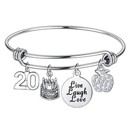BESPMOSP Birthday Gifts for Women Girls Expandable Charm Bracelets Happy Birthday Jewelry for Family Best Friends Teens Bangle Gift Live Laugh Love Charms (20th)