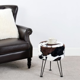 Home Soft Things Cow Flower Type Ottoman Bench 13" x 13" x 17" Round Footrest Upholstered Mink Fabric Decor for Living Room End of Bed Entryway or Bedroom Sitting Stool with Storage Need Assemble