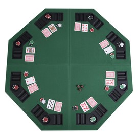 AJ SHOP 48" Green Octagon 8 Player Four Fold Folding Poker Table Top & Carrying Case New