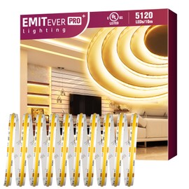 EMITEVER COB LED Strip Lights Warm White, 3000K Tape Light Premium High Density, DC 24V, 360+Lumens/ft, 5120LEDs/Spool, Ra 90+, 32.8ft/10m, UL Listed 5 Year After-Service(Power Supply Sold Separately)