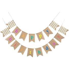 G2PLUS Leinen Geburtstag Wimpelkette, Happy Birthday Wimpel Girlande, 15.7 Fuß Vintage Hessischen Wimpelkette mit 17 STK Farbenfroh Wimpeln für Geburtstag Party Dekoration