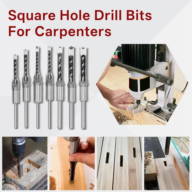 findmall 7Pcs Square Hole Drill Bit Set HSS Square Hole
