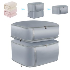 OTraki 2 PCS Ultra Space Saving Self Compression Organizer 2024 New Quilt Compression Bags with Mesh Window Large Clothes Storage Bags with Zipper for Comforters Blankets Clothes Bedding, L & XL