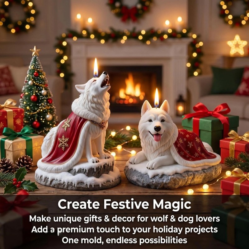 Permulaan 3D Premium Wolf & Samoyed Dog Silicone Candle Molds
