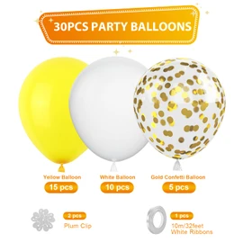 Balloons, Yellow, White, 30 Pieces, Yellow, White, Daisy, Latex Balloons, Birthday Decoration, Gold, Confetti Balloons, Helium Balloons, Wedding, Birthday, Baby Shower, Party, Birthday Decoration, Stylish, Decoration