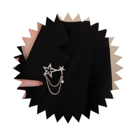 Cimenexe Vintage Crystal Star Brooch Gold CZ Hollow Star Brooch Pin CZ Paved Star Tassel Chain Pin Brooch Rhinestone Star Brooch Pin Wedding Lapel Pin Banquet Badge Pins Jewellery, Metal