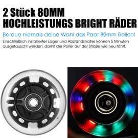 80 mm Scooter Wheels – Pack of 2 LED Scooter Replacement Wheels 80 mm Inline Wheels with Ball Bearings ABEC9 80 mm Scooter Inline Wheels for Micro Globber Razor Scooter K2 Inline Skates