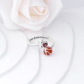 Basketball Rings for Womens 925 Sterling Silver Ball Rings Jewelry Sports Rings for Women Basketball Gifts Men Player Lover Hypoallergenic, Sterling Silver, Cubic Zirconia