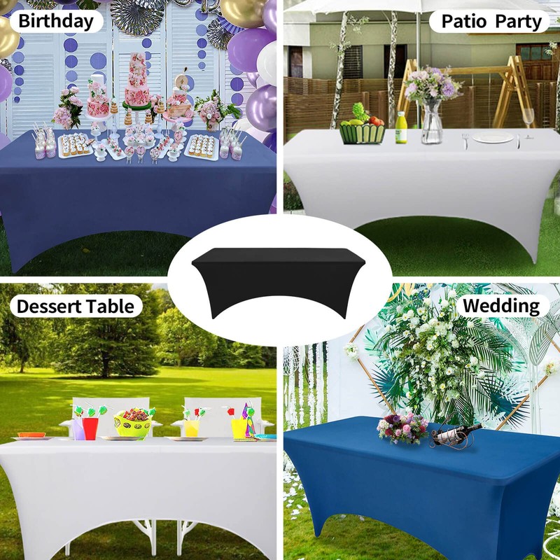 OutdoorLines Fitted Tablecloth Black Table Clothes for 4 Foot Rectangle