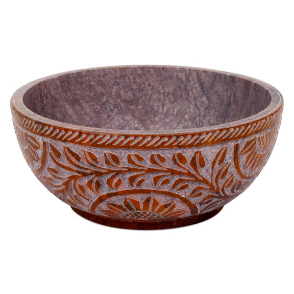 Ajuny Soapstone Scrying and Smudge Bowl Pot Floral Design Handmade Household Kitchen Table Decor Gift 5 Inch