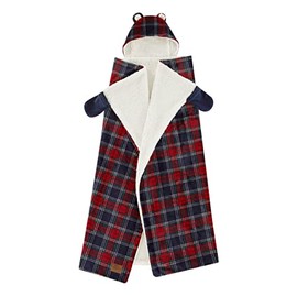 Dearfoams Red Tartan Plaid Printed Royal Plush with Sherpa reverse Kids Hooded Throw,32"x48"