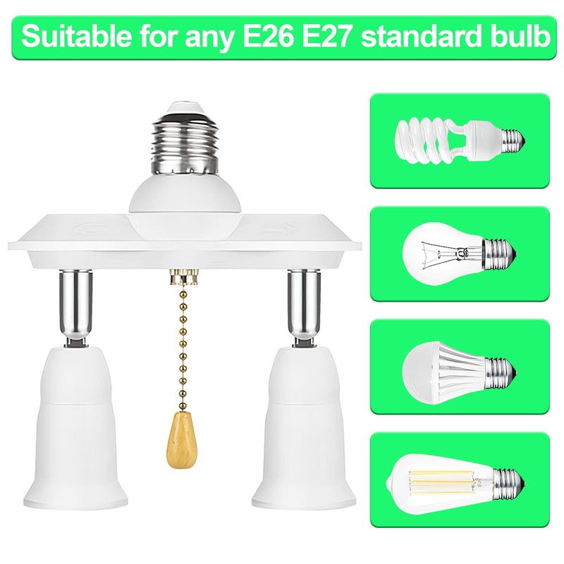 Basysion Pull Chain Light Fixture Light Socket Adapter 360 Degree