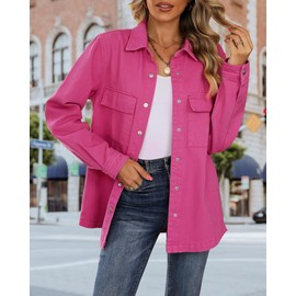 luvamia Jean Jackets For Women Fashion Shackets For Women 2024 Pink Ladies Jacket Denim Jackets For Women 2024 Fall Season Button Down Shirts Cotton Shirts For Women Size X-Large Size 16 18