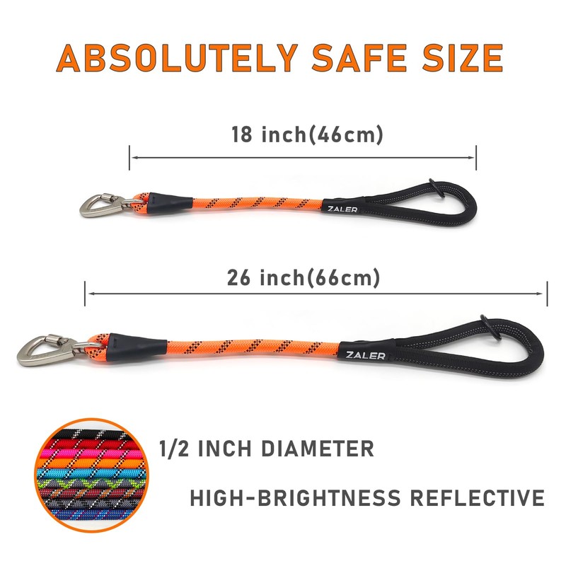 ZALER Short Dog Leash, 18 Inches Rope Traffic Leashes for