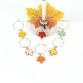 Xepeelo Maple Wine Glass Charm Fall Wine Charms Color Maple Drink Glass Tags Metal Drink Markers Autumn Thanksgiving Cup Decoration for Family Dinner,Thanksgiving Party Supplies
