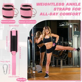 2Pcs Ankle Straps for Cable Machine Women, Adjustable Cable Kickback Ankle Strap with Padding, Leg Straps for Cable Machine, Cable Attachments for Gym, Glute Workouts&Booty Hip Abductors, Ankle Cuff
