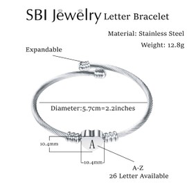 SBI Jewelry S Letter Bangle Bracelet Women Letter Cuff Alphabet Love Heart Silver Initial Bracelet for Friendship Couple Birthday Anniversary Christmas