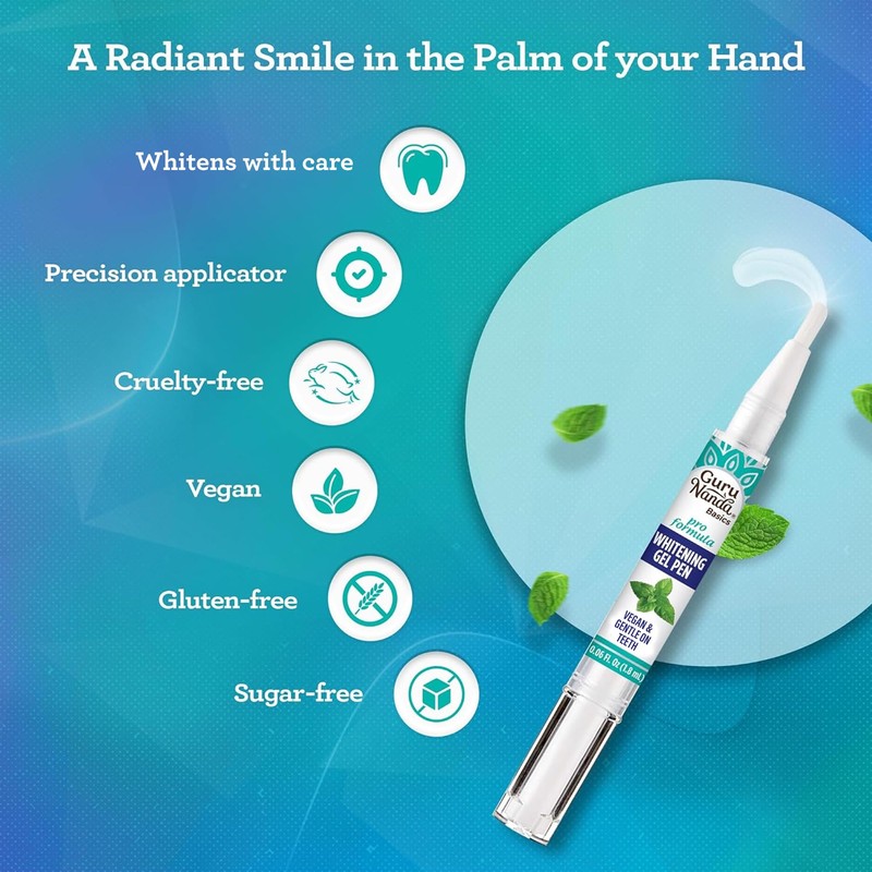 GuruNanda Teeth Whitening Pen,(0.06 fl oz)-20 Uses, Vegan & Gentle