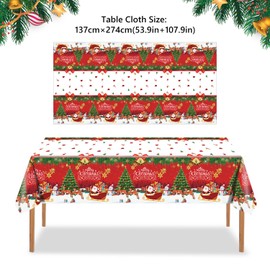 Christmas Tablecloth 2 Pack,137x274cm Christmas Party Tablecloth Red Xmas Table Cover with Santa Tree Disposable Christmas Plastic Table Cloth for Xmas New Year Decoration Party Home Decor A4SDYSZB