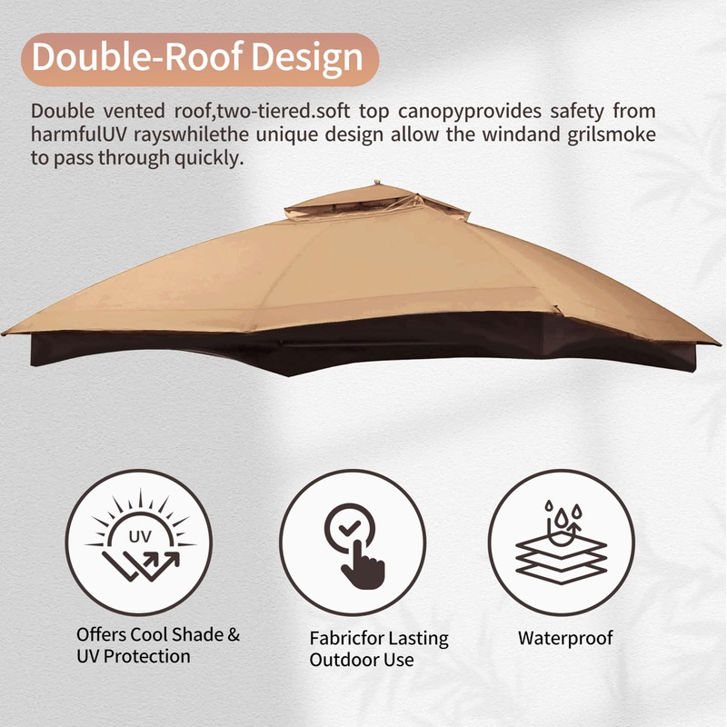 Gazebo Canopy Top Replacement 10x12 Canopy Cover 2 Tier Brown，Replacement
