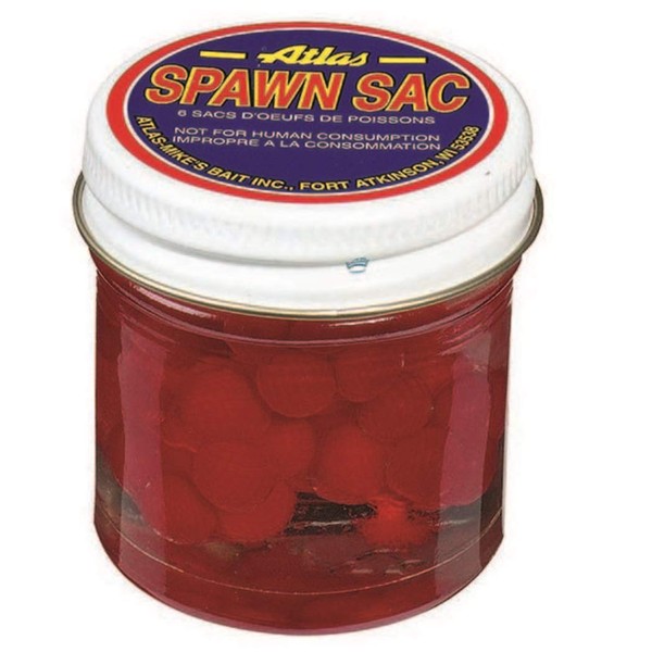 Atlas Mike's Jar of Spawn Sac Salmon Eggs 1 Jar of 6 Sacs Red