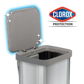 Glad Stainless Steel Step Trash Can, Series 2 with Clorox Protection - Large Metal Kitchen Garbage Bin with Soft Close Lid, Foot Pedal and Waste Bag Roll Holder, 13 Gallon