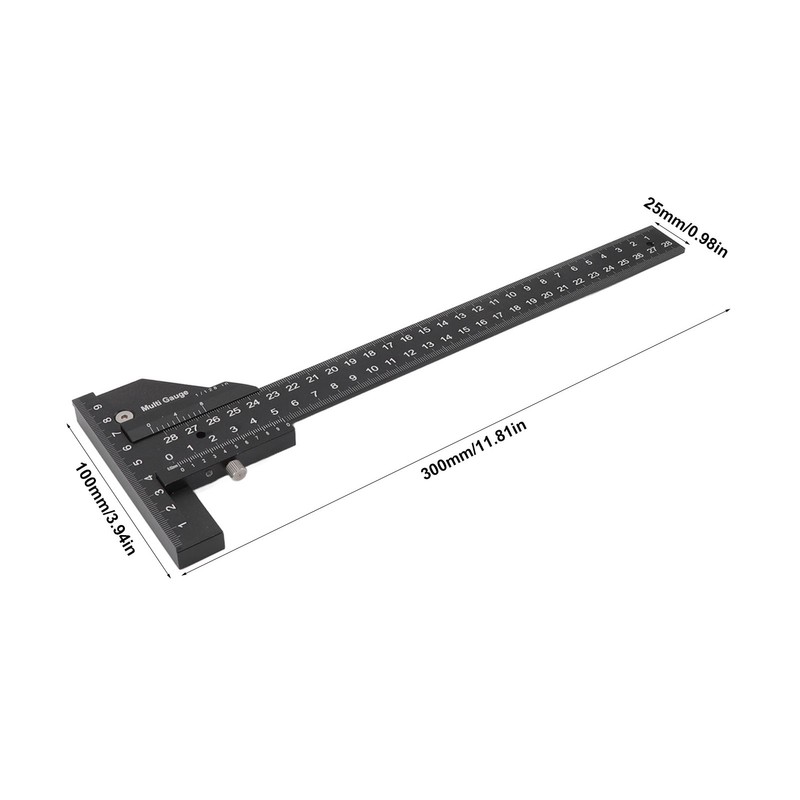 Multifunction Woodworking Ruler Aluminum Alloy T Shaped Black Measuring Marking