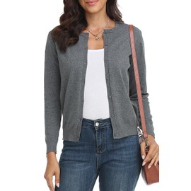 BERESIA Women's Cardigan with Buttons Classic Crew Neck Elegant, darkgray