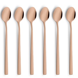 Beckmann & Rommerskirchen VISTA Long Drink Spoon/Latte Macchiato Spoon Set of 6 | PVD Copper | Matte Stainless Steel | Long Spoon for Latte Macchiato | Coffee Spoon Long | Bar Spoon