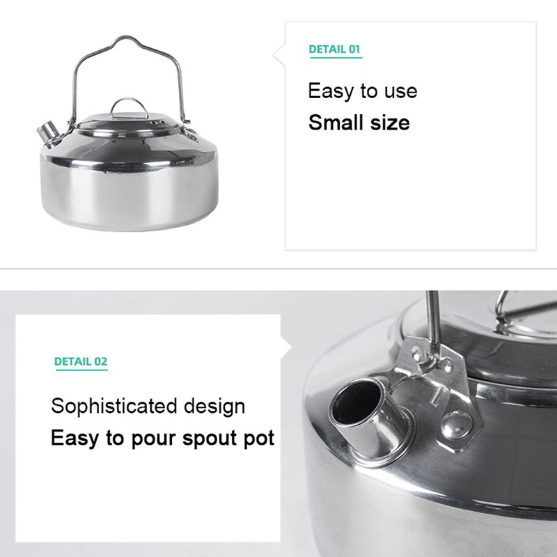 Outdoor Stainless Steel Kettle Locking Handle Camping Hung Pot Portable