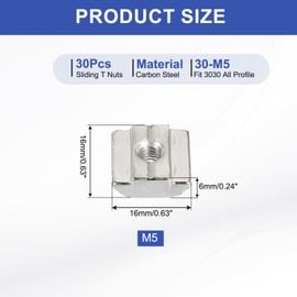 PATIKIL 30pcs T-Nuts M5 8mm T-Slot Nuts Carbon Steel Hammer Head Fastener Nuts for European Standard 3030 Series 3D Printer Router Cutter Aluminum Frame