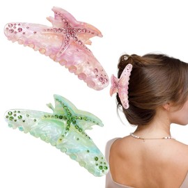 2 PCS Starfish Hair Claw Clip - Summer Beach Starfish Hair Clip - Large Non Slip Acetate Strong Hold Jaw Barrettes - Headwear for Women & Girls