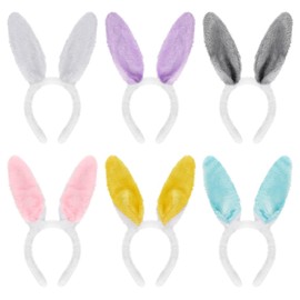 Auirshiky Easter Rabbit Ears Headband, Pack of 6 Plush Rabbit Ears Headband (Plush)